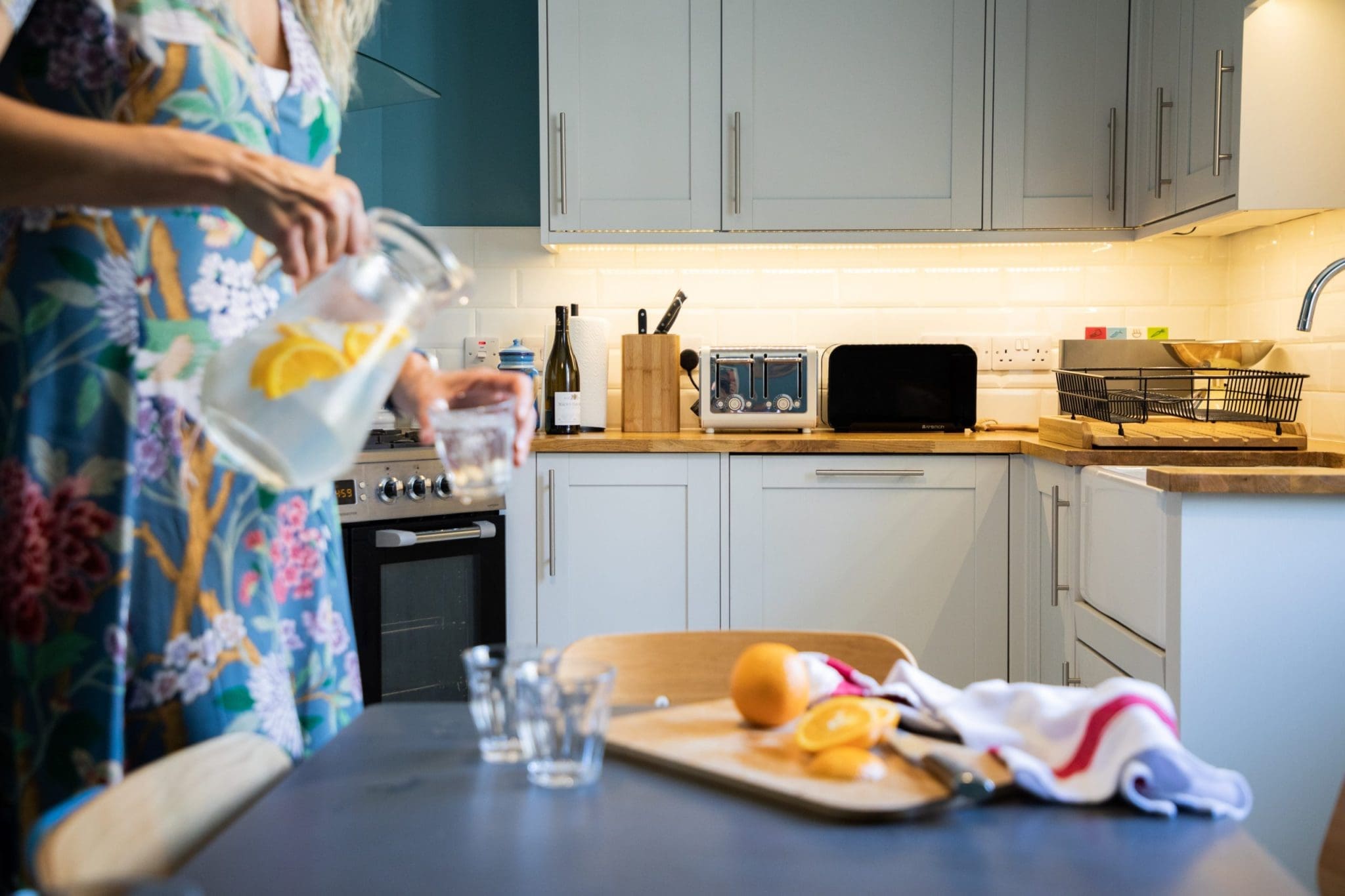 Photo taken of the Kitchen interior of the North Lodge Cabin.